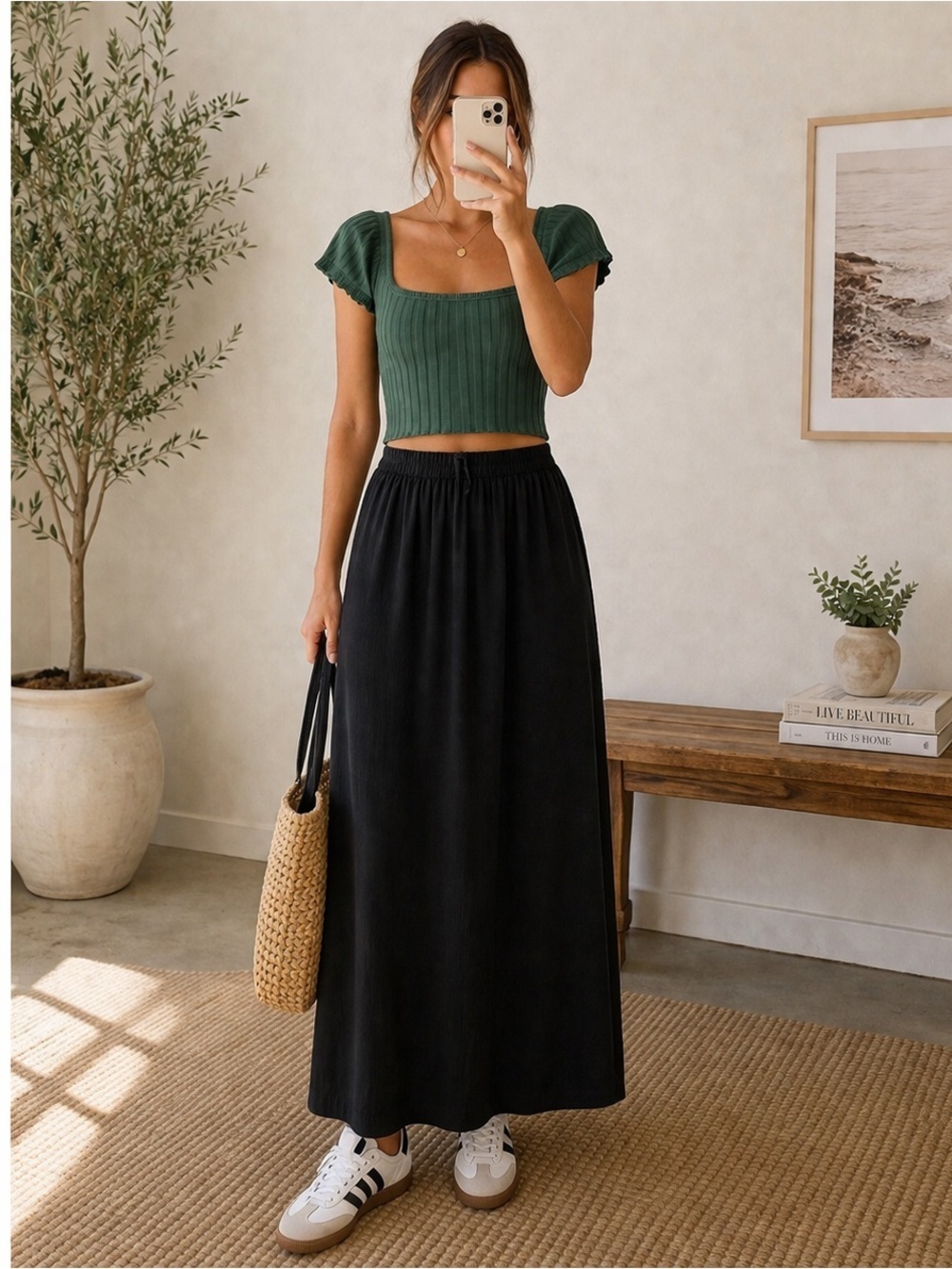 OFFLINE by Aerie OG Groove Ribbed Cropped Tee | Green | Size XS